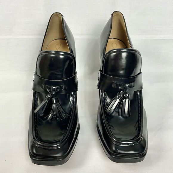 Sam Edelman Jed Loafer Black Faux Leather Block Heels Sz 11 Tassel Accents - Picture 6 of 15